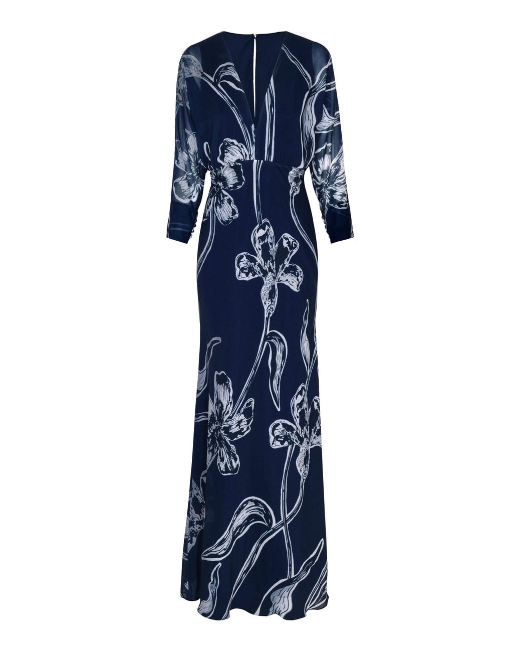 ANDRES OTALORA Blue Gestos Lily-Print Chiffon Maxi Dress