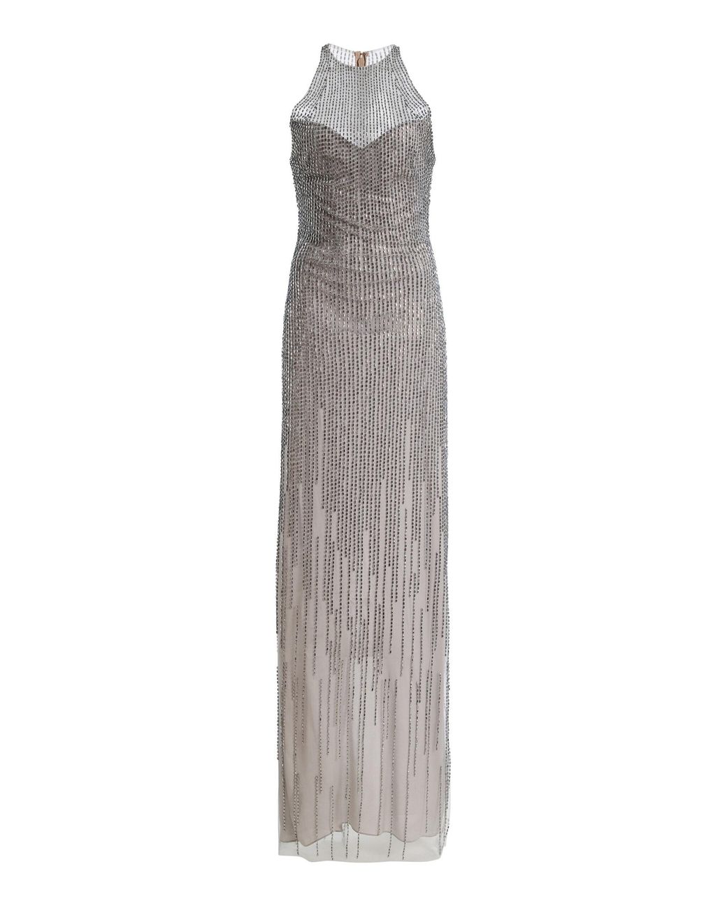 Monique Lhuillier Gray Halter Embroidered Gown