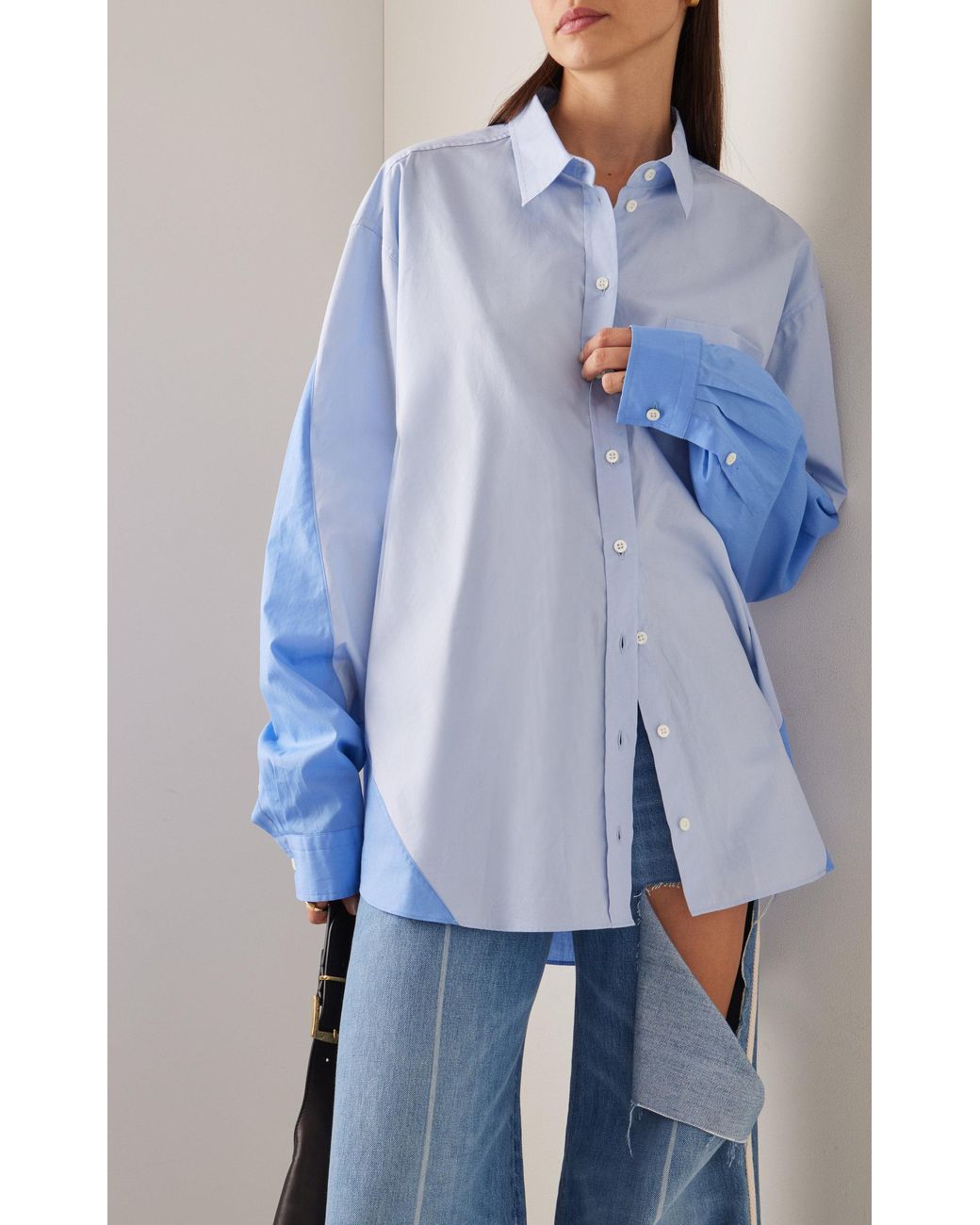 Peter Do Women's Blue Combo Twisted Oversized Cotton Shirt