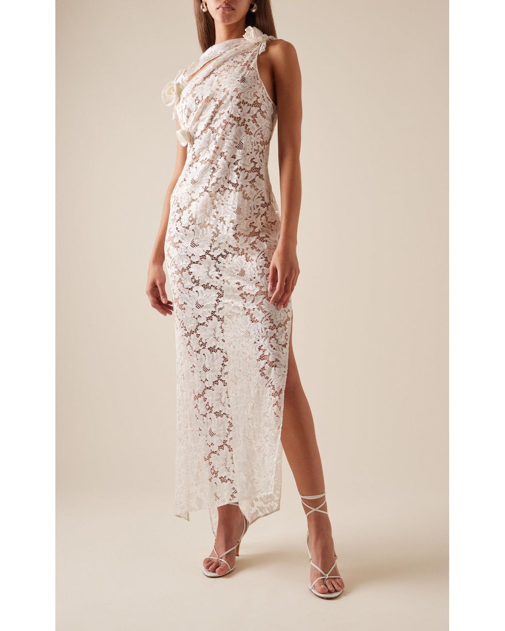 Coperni Rosette-detailed Lace Maxi Dress in White | Lyst