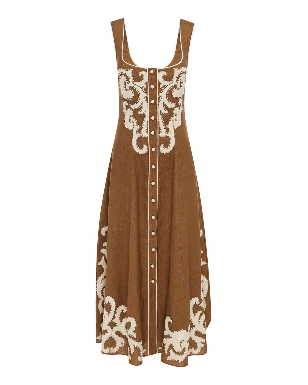 ALMAIS Ruby Applique Linen Midi Dress in Natural | Lyst