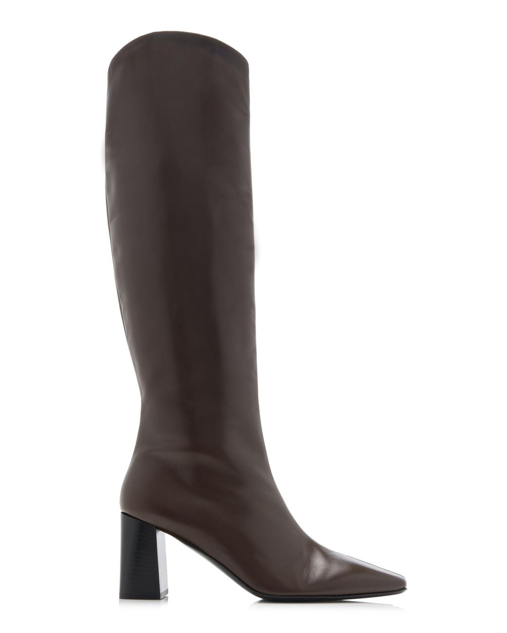 The Row Square toe Leather Knee Boots in Brown Lyst