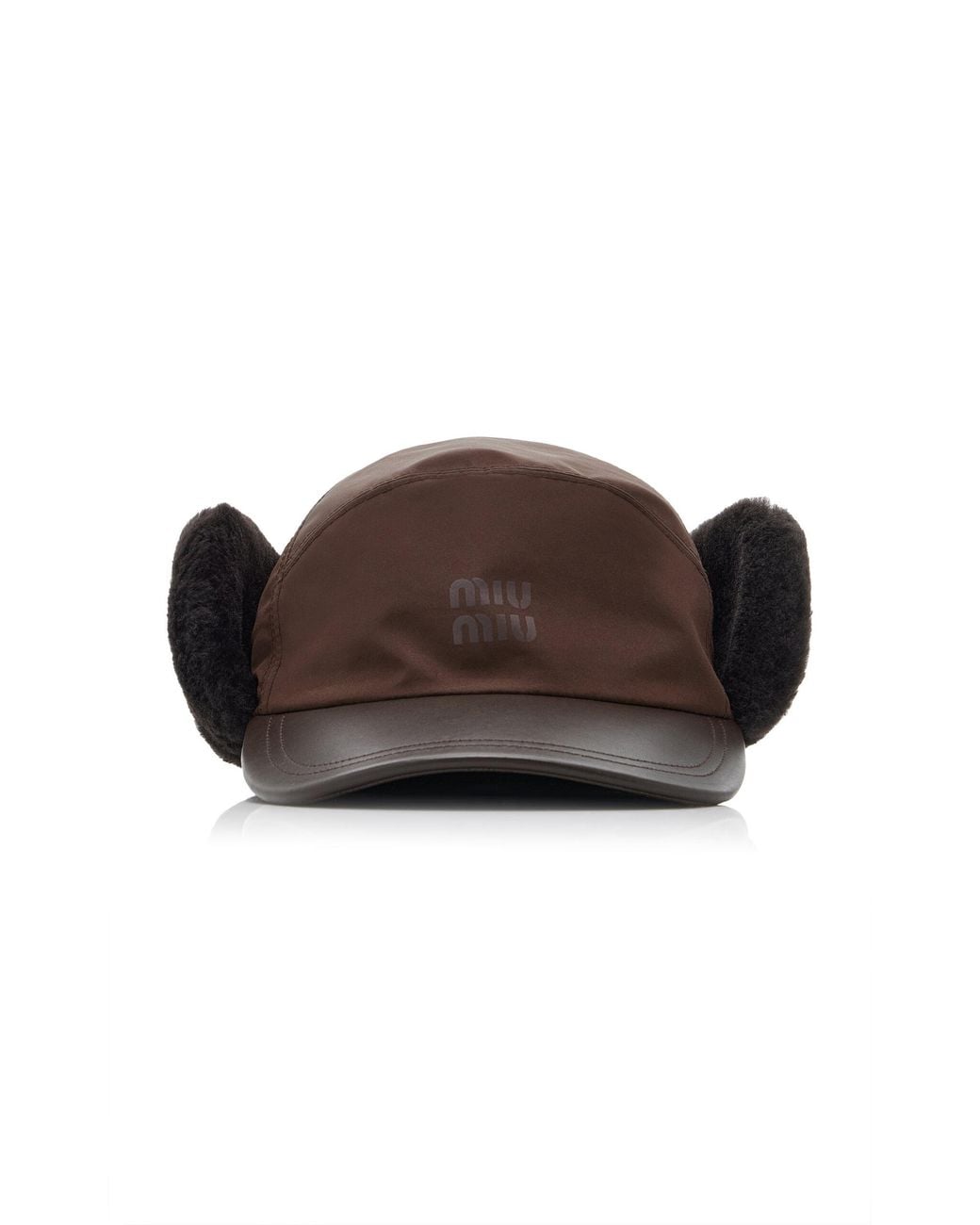 Miu Miu Brown Shearling-Trimmed Canvas Cap