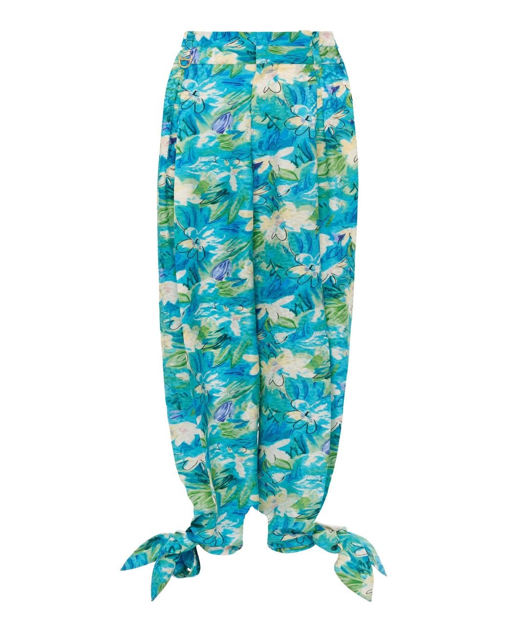 Chloé Blue Printed Balloon-Leg Silk Trousers