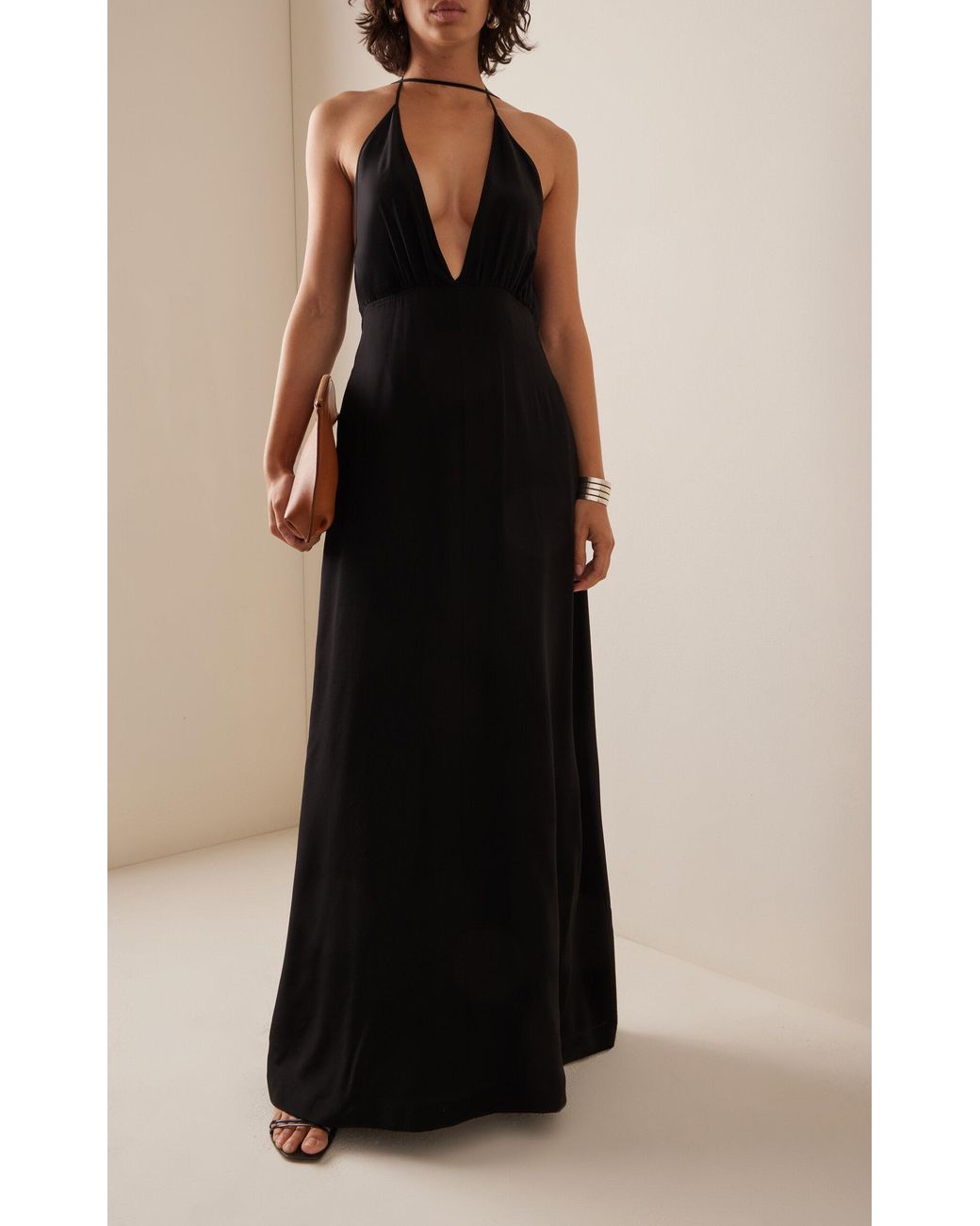 TOTEME Double-halter Silk Maxi Dress in Black | Lyst UK