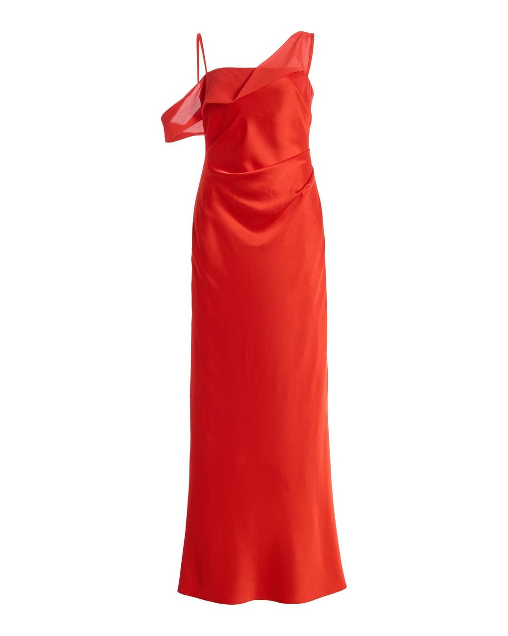Significant Other Red Exclusive Devlyn Asymmetric Satin Maxi Dress