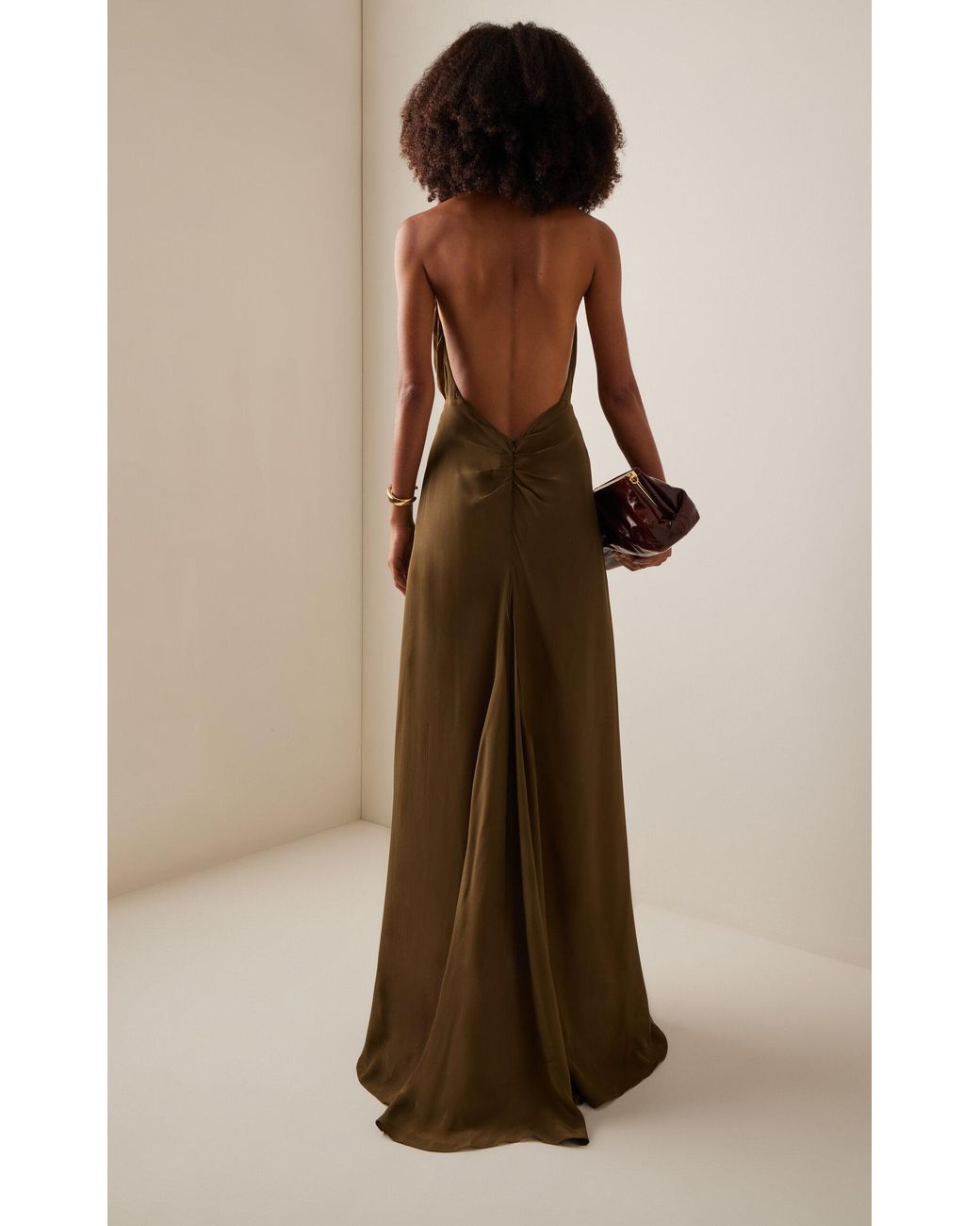 slim fit dress slacks OLYMPIA MAXI DRESS IN PALM GREEN VISCOSE CDC  DE LA VALI OFFICIAL