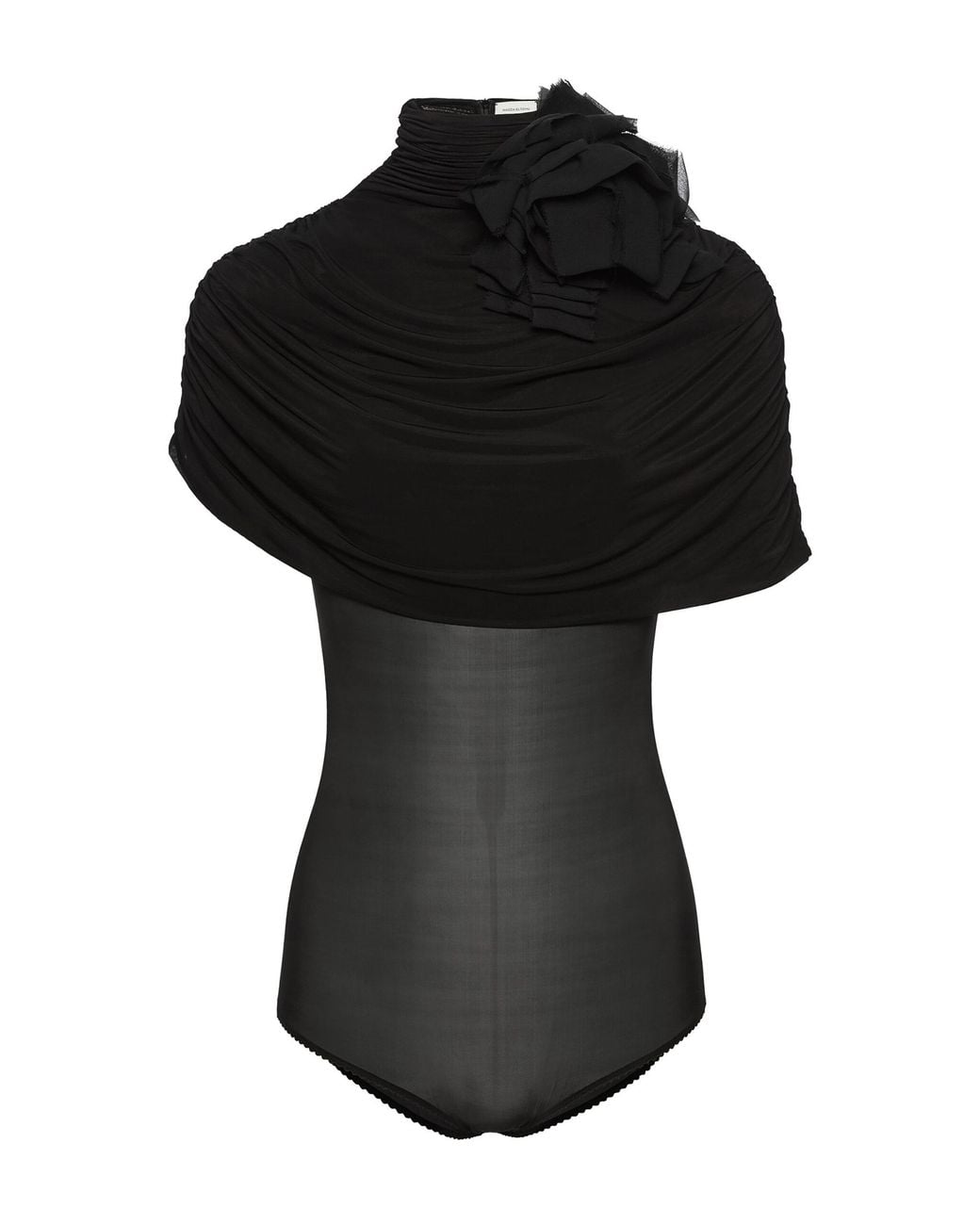 Magda Butrym Black Floral Applique Ruched Bodysuit