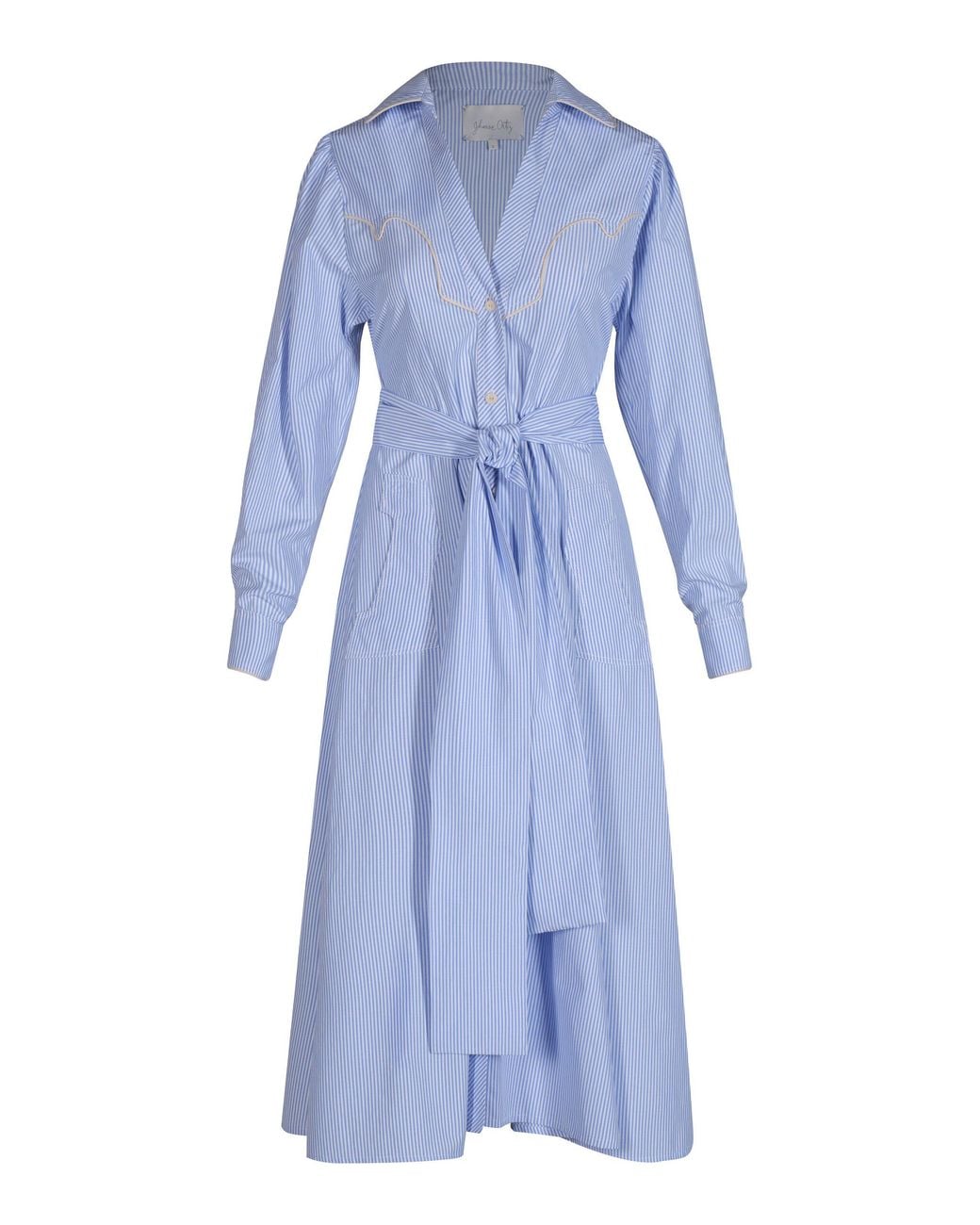 Johanna Ortiz Blue Vela De Cruz Embroidered Poplin Midi Shirt Dress