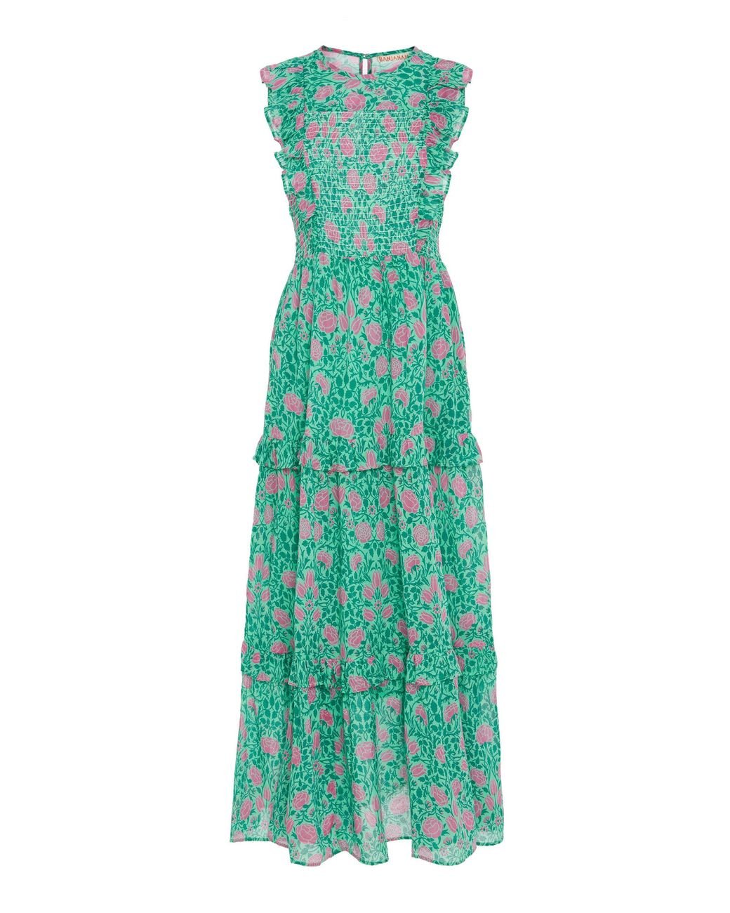 brand: Banjanan Iris Floral Cotton Voile Maxi Dress in Green | Lyst