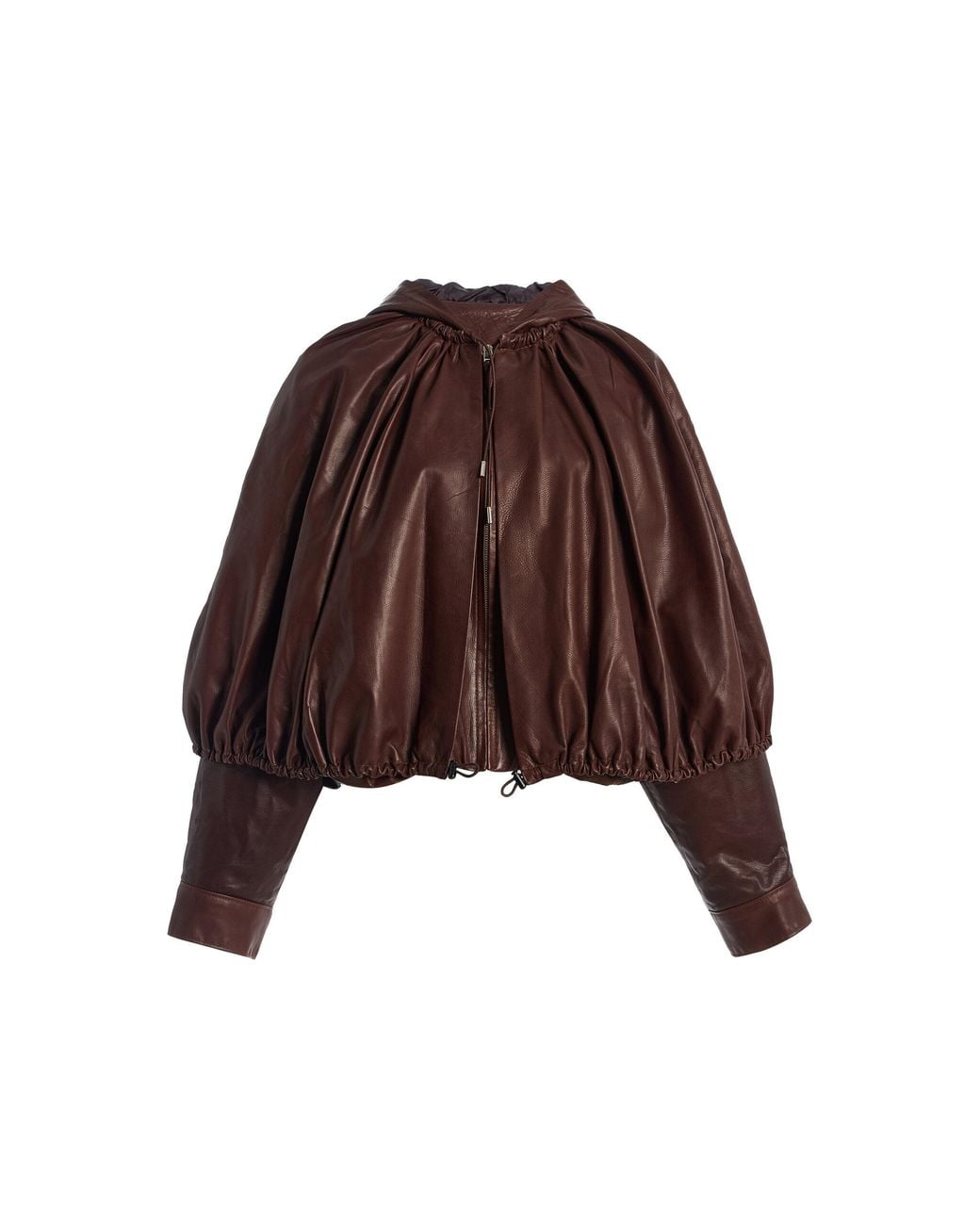 Sea Brown Thompson Hooded Leather Cape Jacket