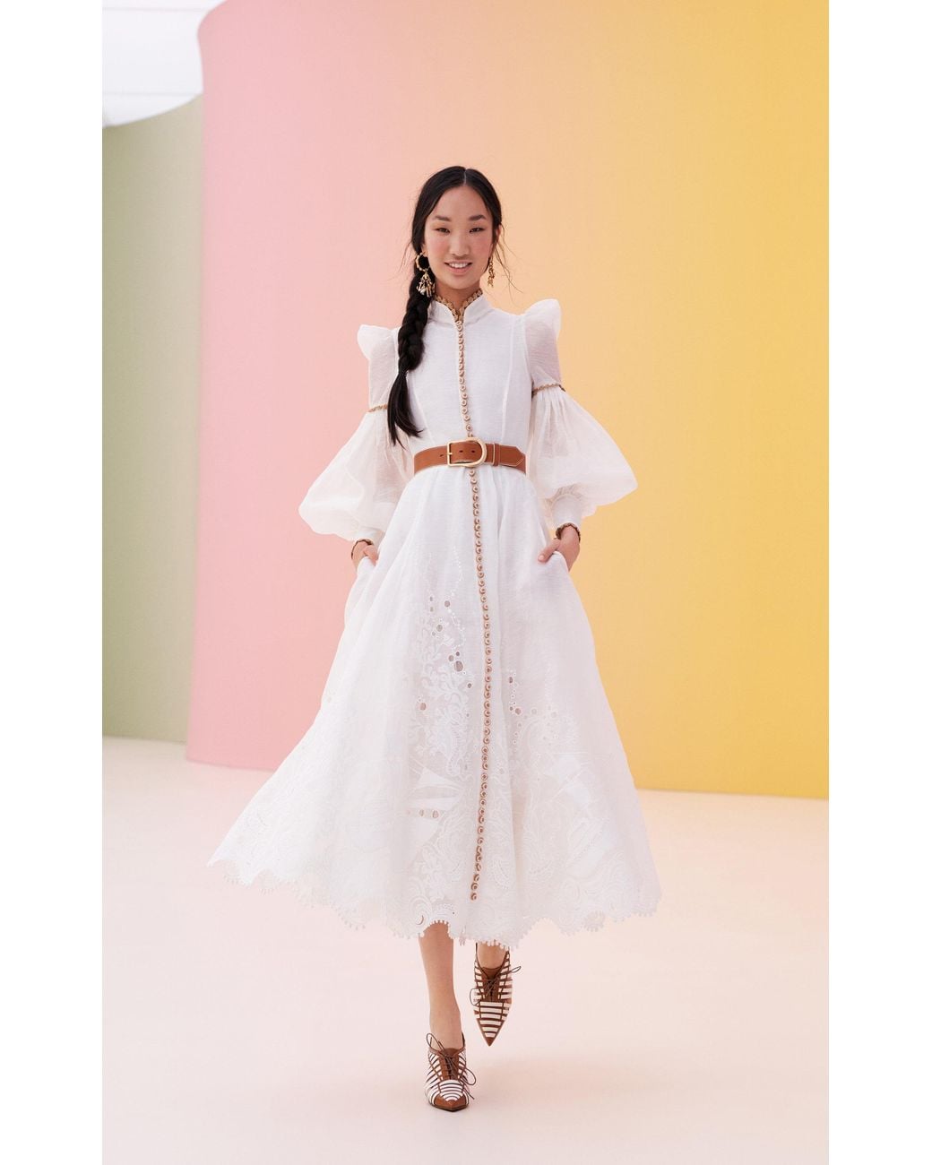 white christmas dresses Lim's Vintage Romantic Midi Crochet Dress with Floral and Leaf Motif main image 1