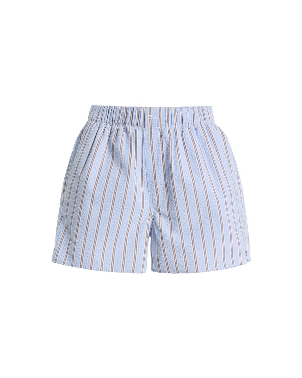 With Nothing Underneath Blue Exclusive The Boxer Striped Cotton Seersucker Shorts