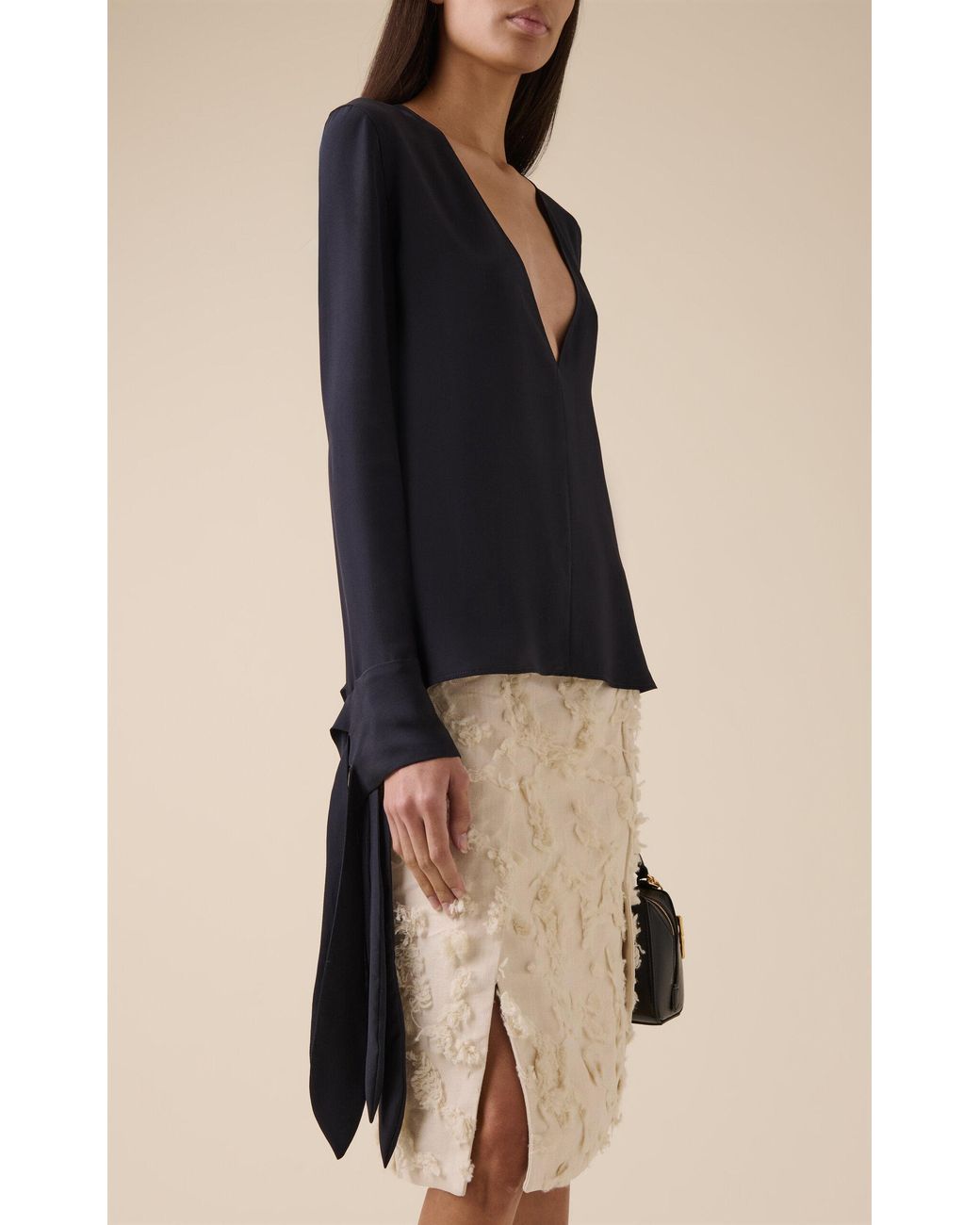 Givenchy Black Bow-Cuff Silk Top
