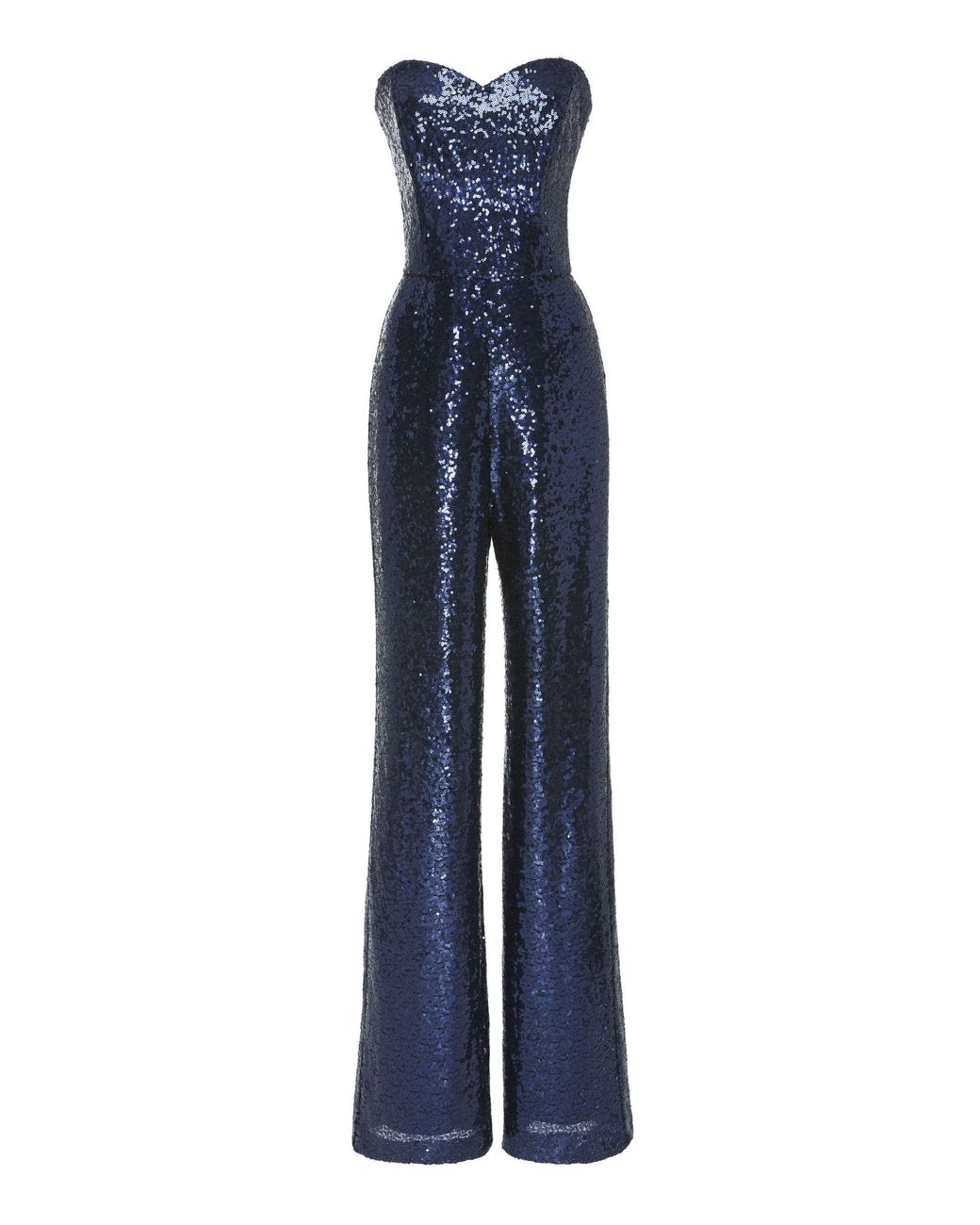 Saloni Aurelie Strapless Sequin Jumpsuit in Blue | Lyst