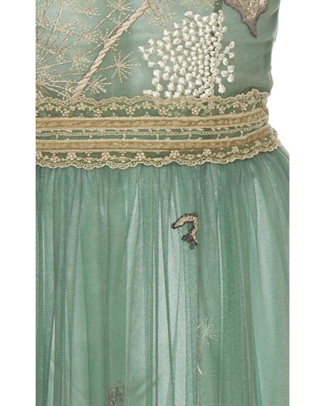 Costarellos Story-telling Embroidered Tulle Dress in Green