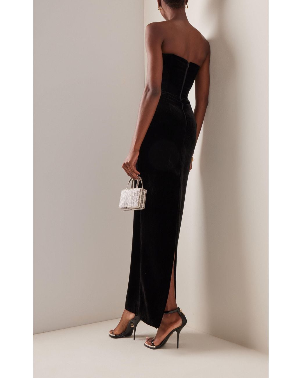 chinese dress ladies Priya Black Draping Corset High Slit Velvet Gown