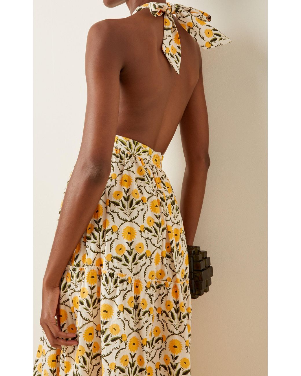 Agua by Agua Bendita Naranja Floral Cotton Poplin Maxi Halter Dress in  Yellow | Lyst