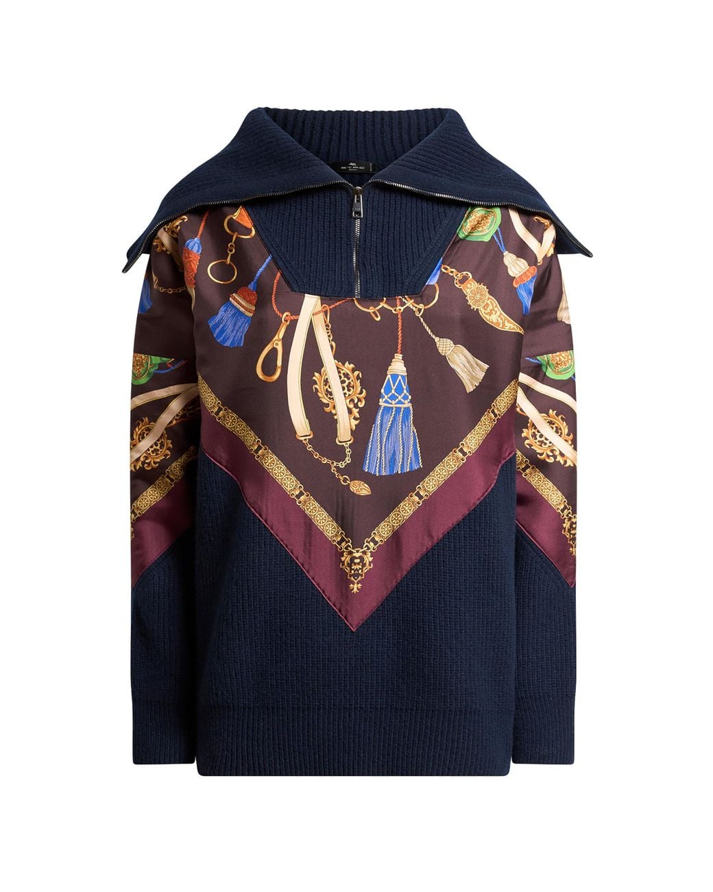 Etro Blue Scarf-Detailed Wool-Blend Cardigan