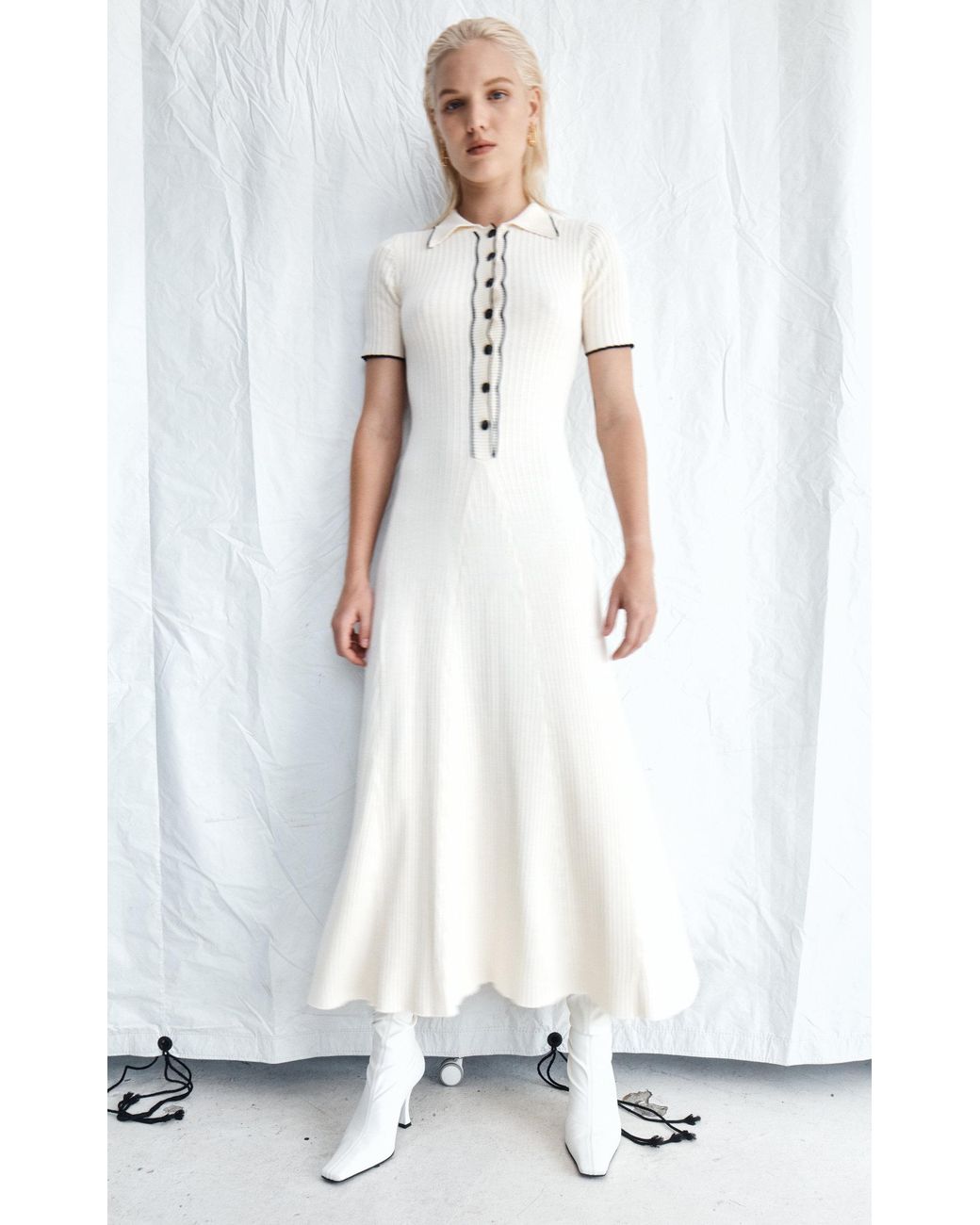 Anna Quan Laurel Ribbed-knit Cotton Maxi Polo Dress in White | Lyst