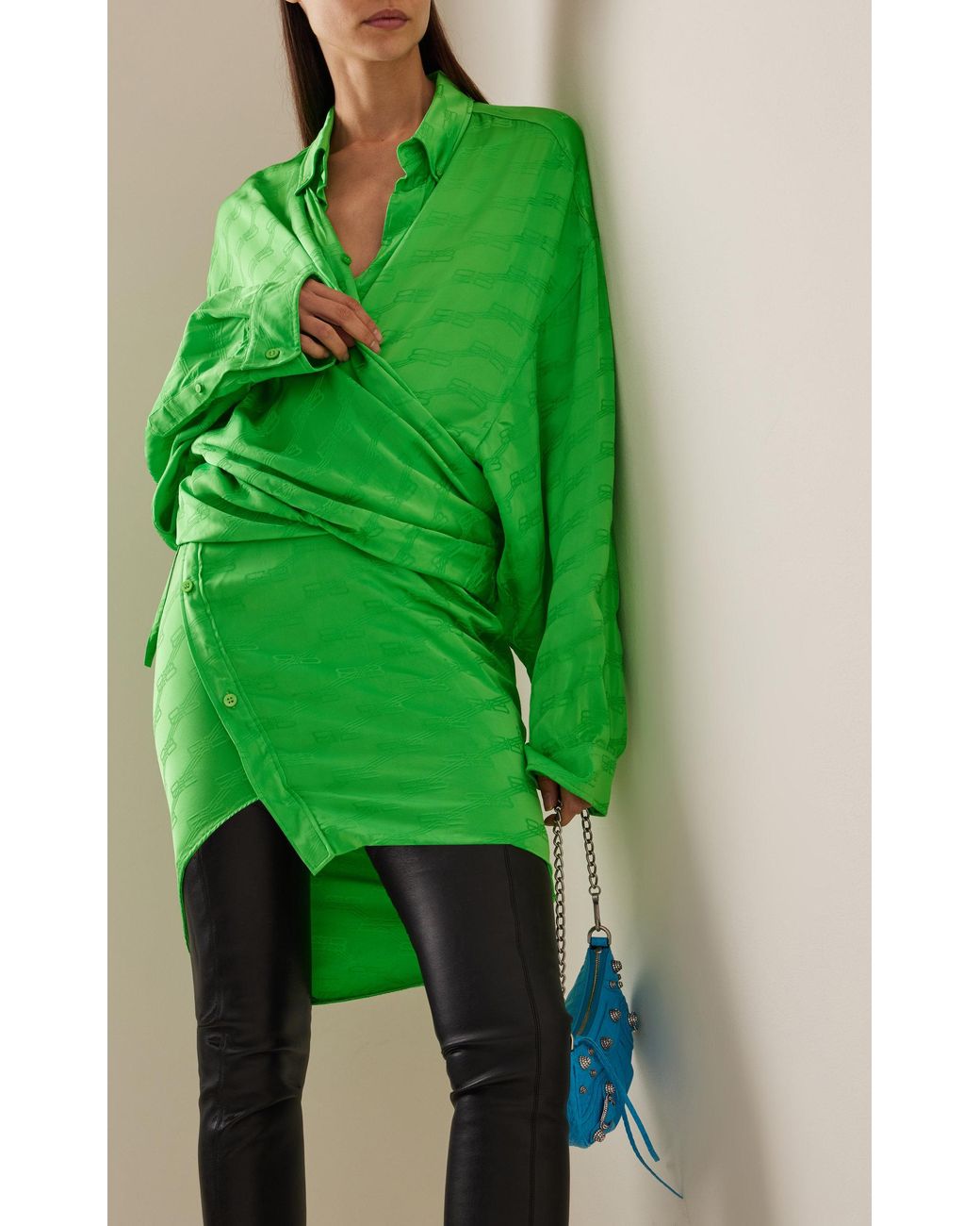 Balenciaga Logo-jacquard Mini Wrap Dress in Green | Lyst