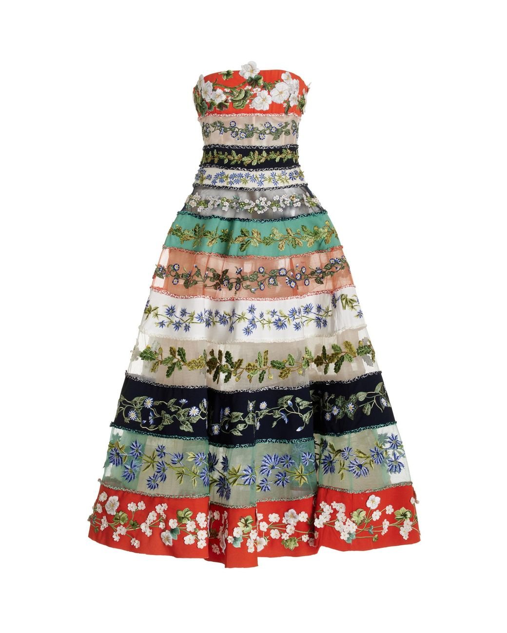 Oscar de la Renta Botanical Striped Midi Dress in White Lyst