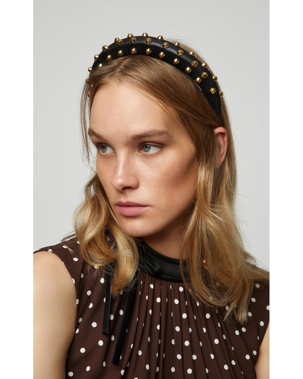 Prada Studded Leather Headband in Black | Lyst