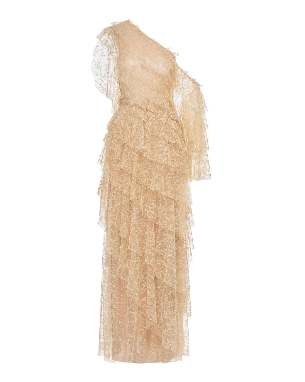 Montsand Natural Lace Tiered Asymmetrical Maxi Dress