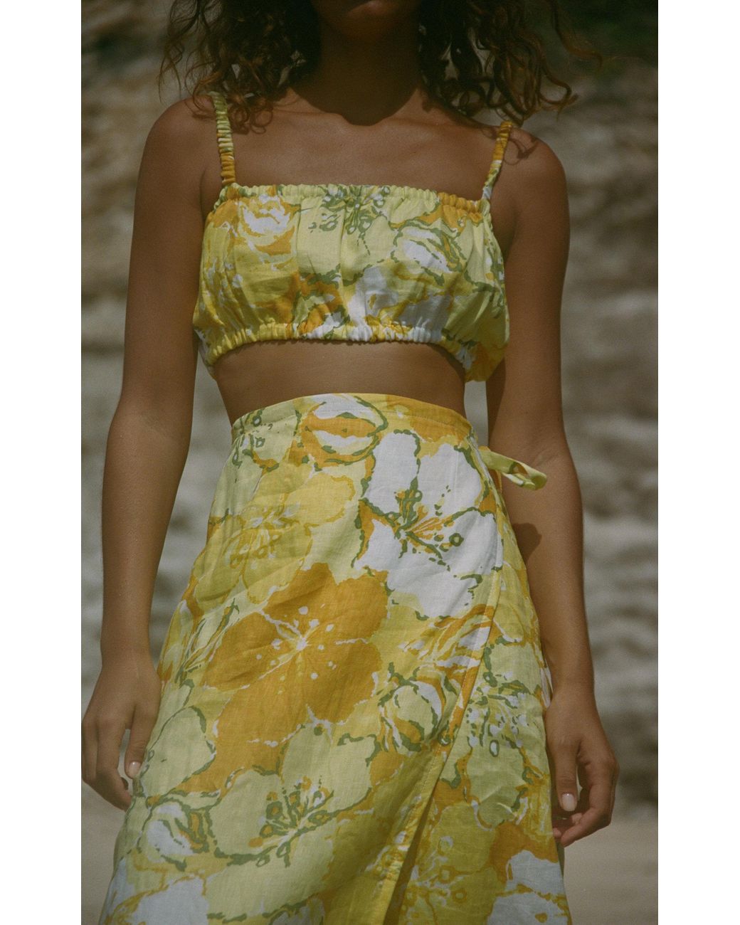 Faithfull the Brand Elodia Floral Linen Midi Wrap Skirt in Yellow