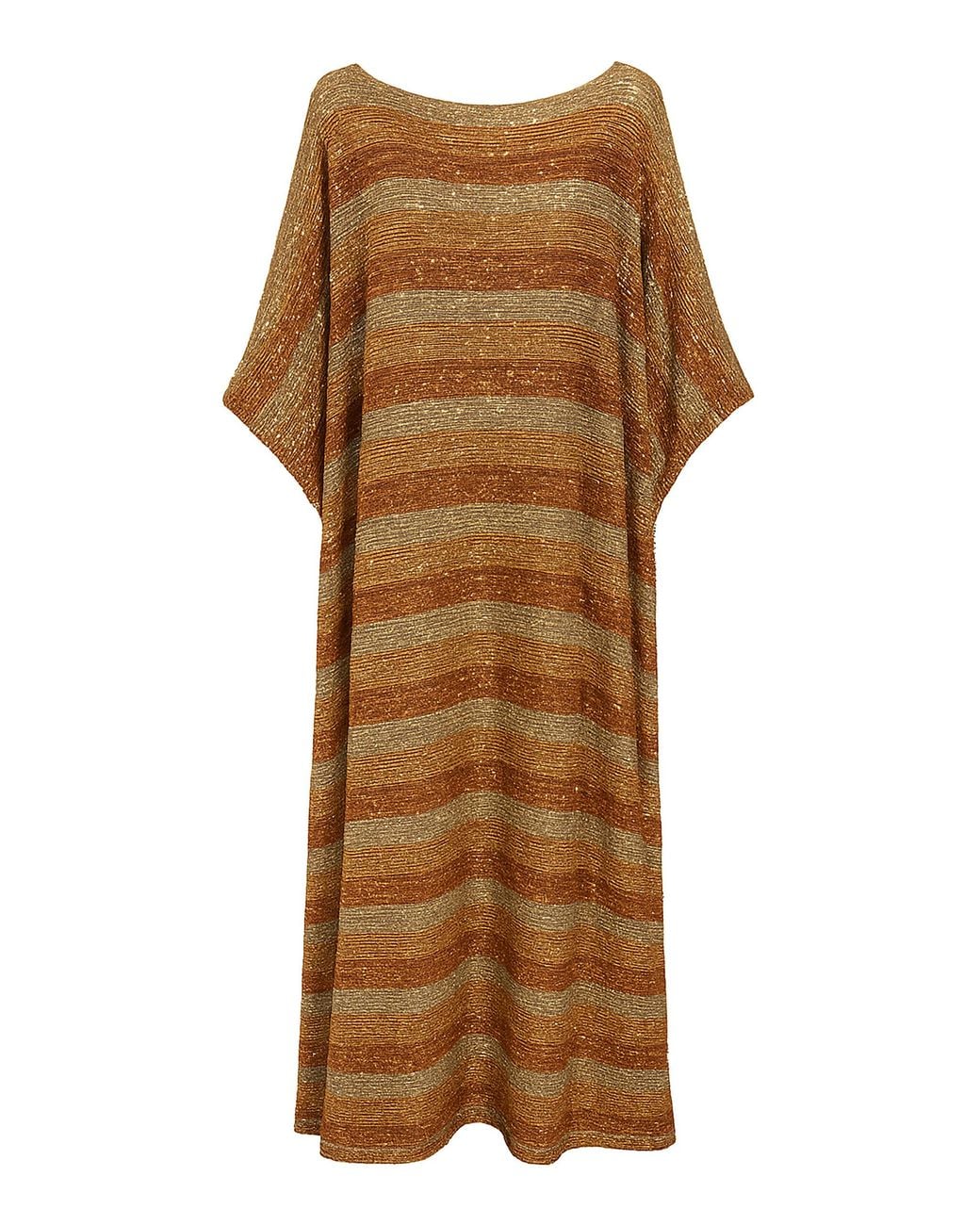 Dima Ayad Brown Striped Sequined Maxi Kaftan