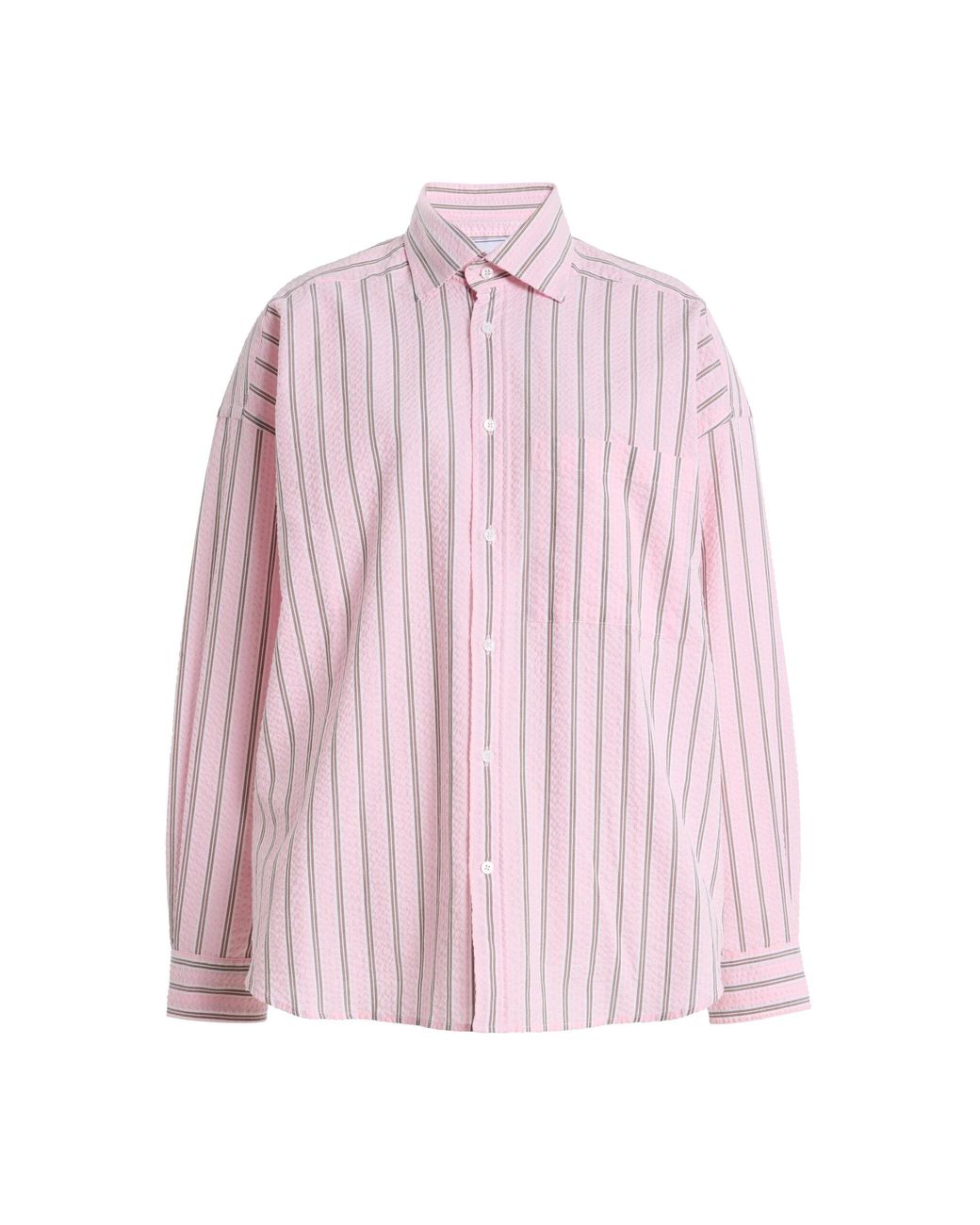 With Nothing Underneath Pink Exclusive The Weekend Striped Cotton Seersucker Shirt