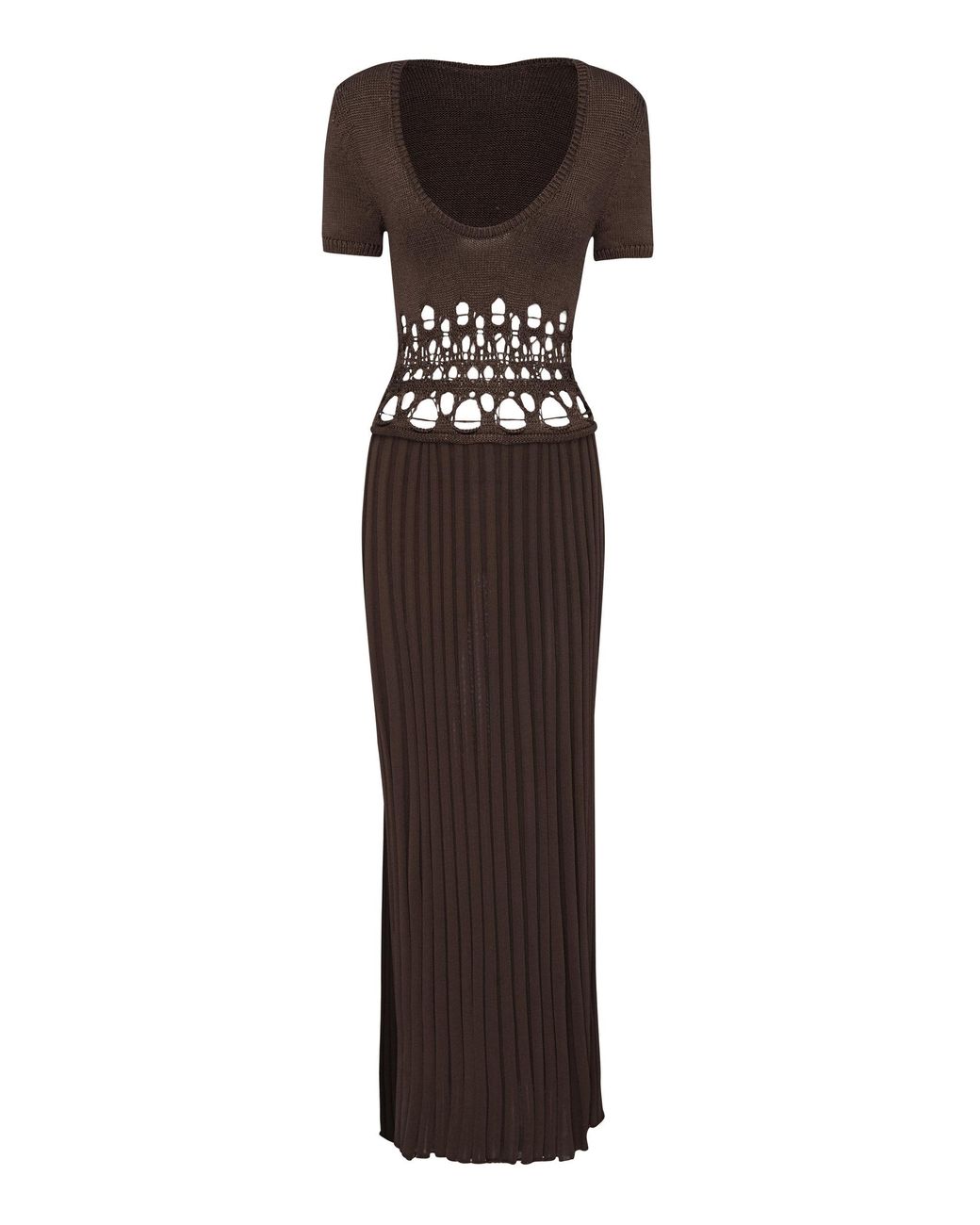 Christopher Esber Crochettrimmed Knitted Pleated Maxi Dress in Brown