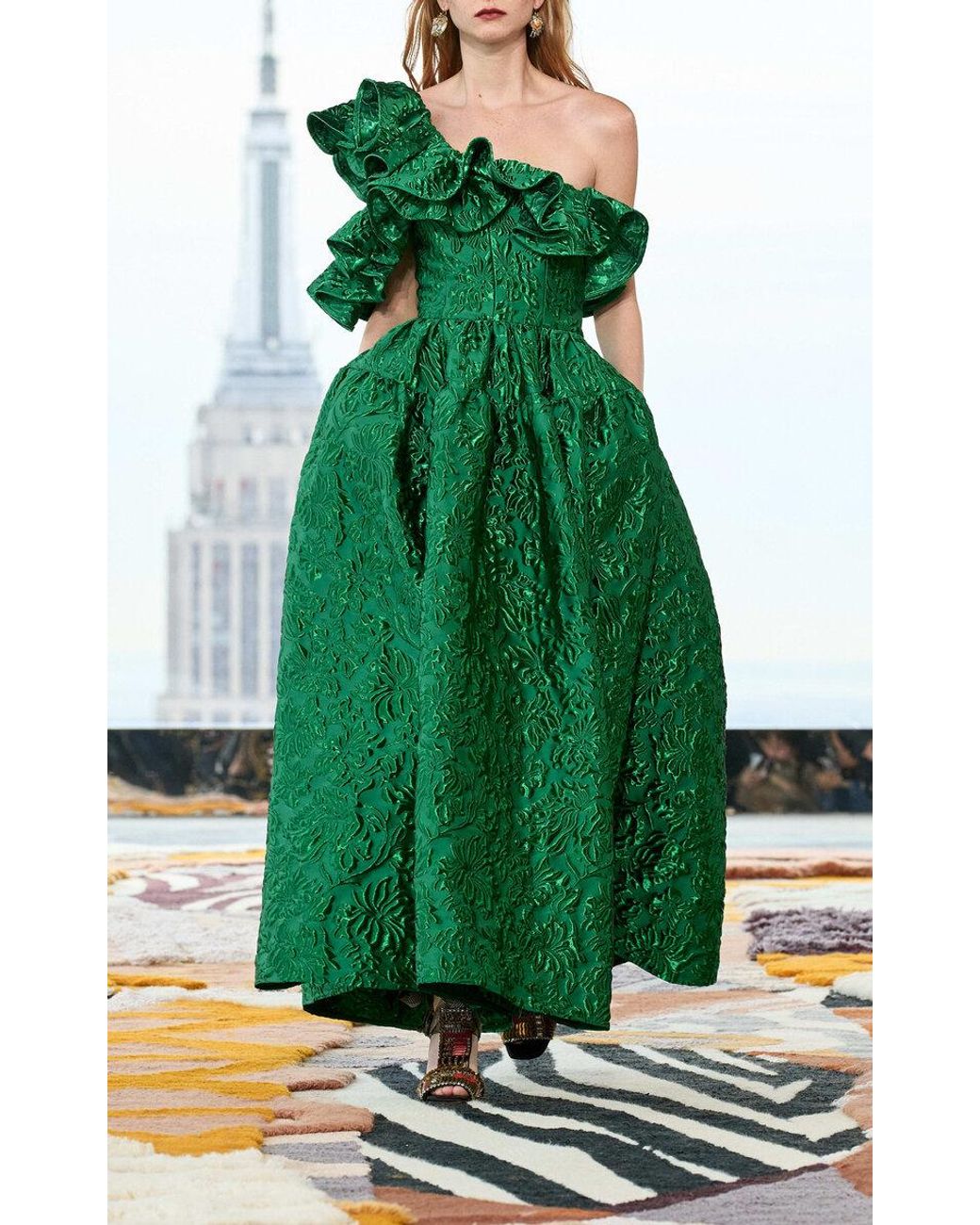 Ulla Johnson Cosima Metallic Jacquard Gown in Green | Lyst