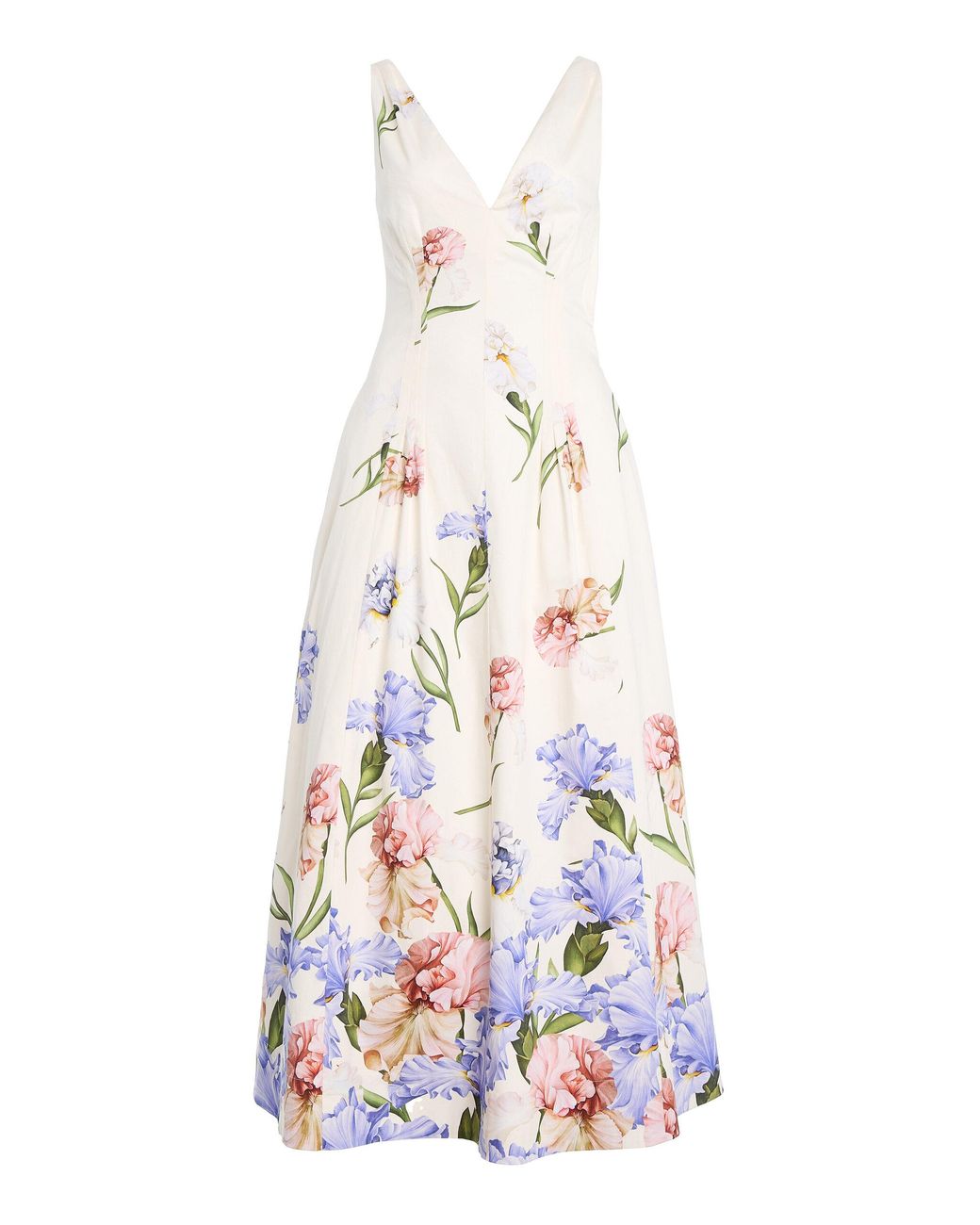 Oscar de la Renta White Iris Poplin Midi Dress