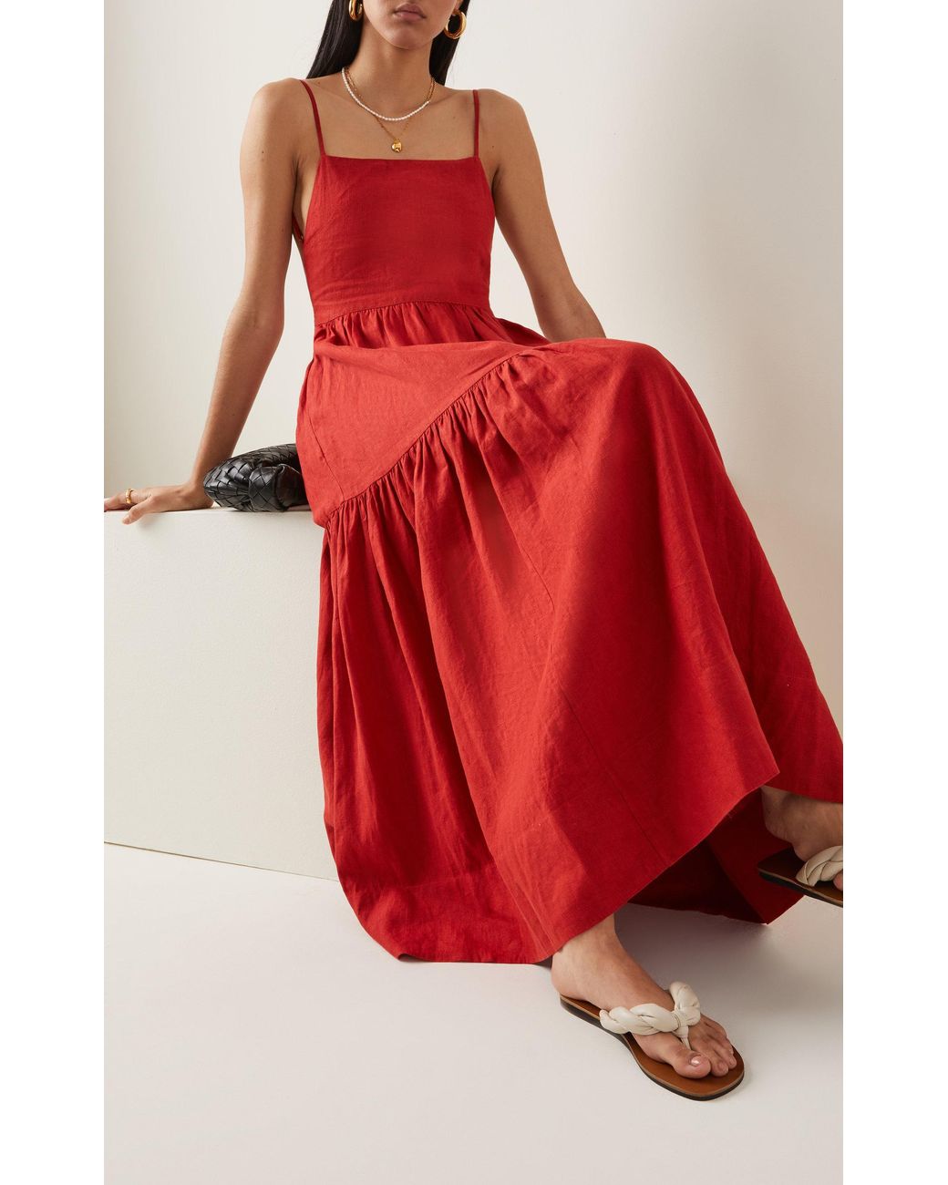 Posse Exclusive Ellie Linen Maxi Dress in Red | Lyst