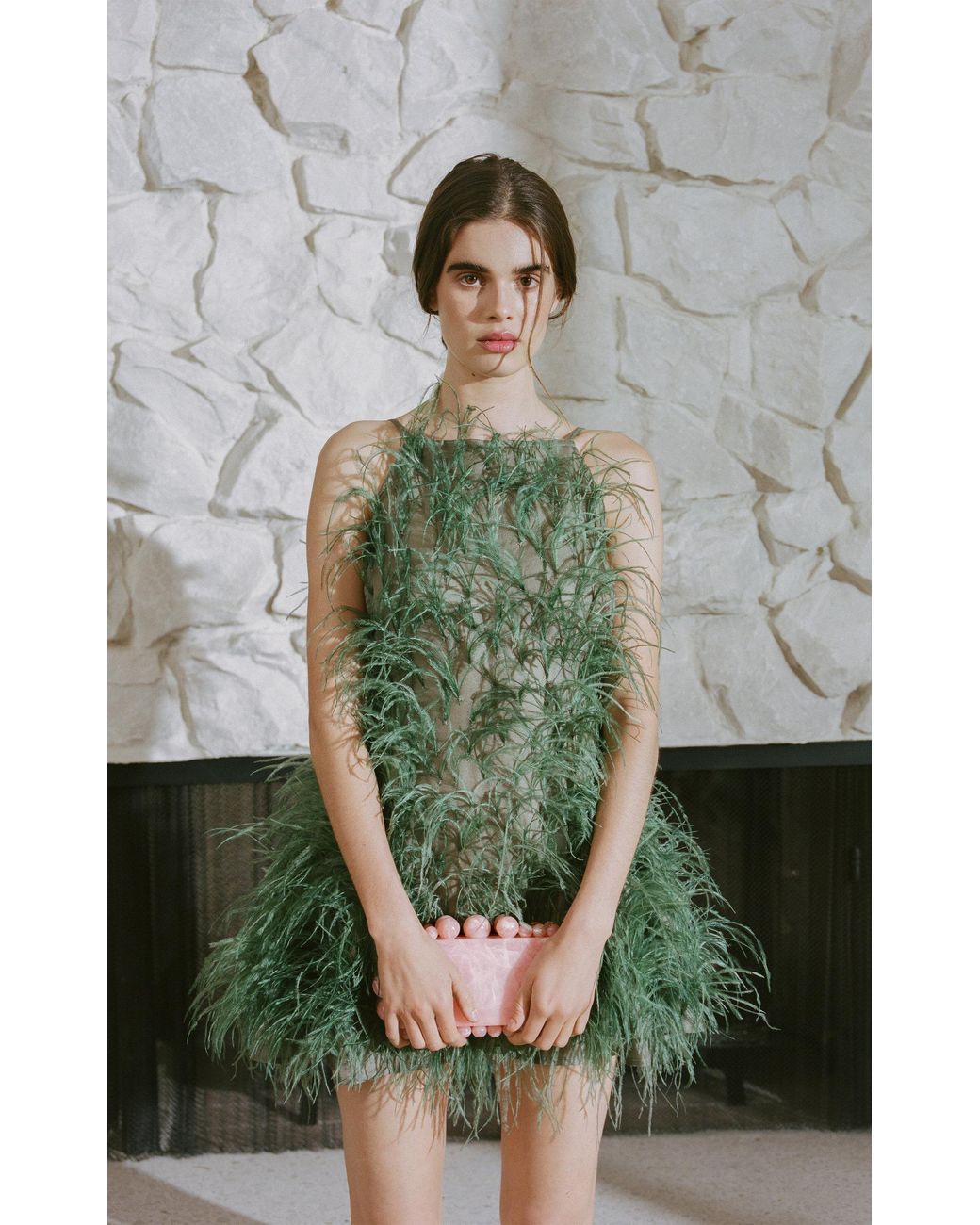 green dress with feathers Lime Green Mermaid Feathered Dress S main image 0