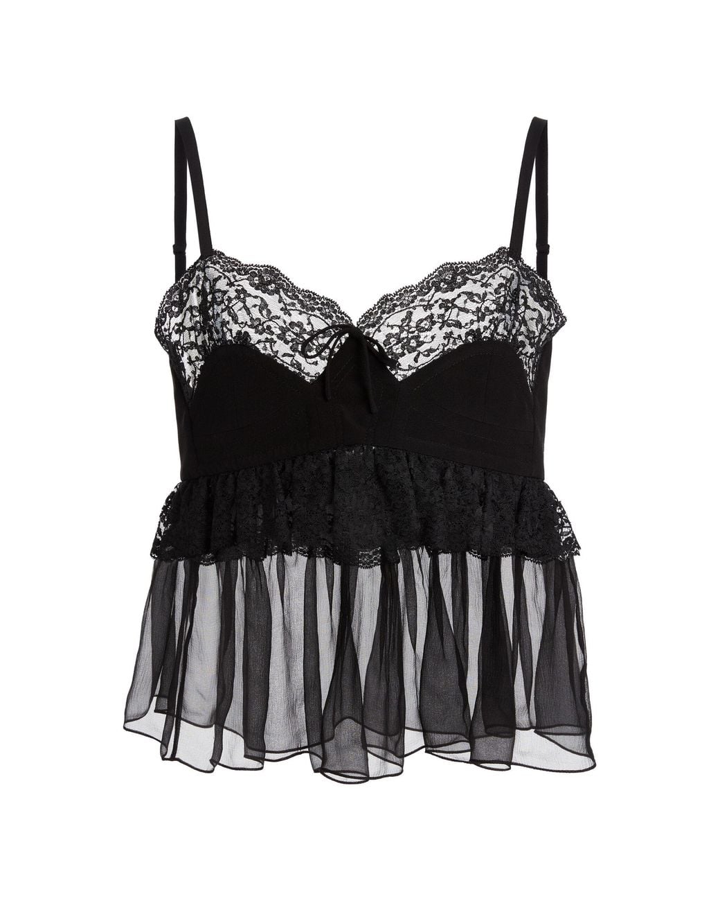 Chloé Black Lace-Trimmed Silk Crepe De Chine Tank Top