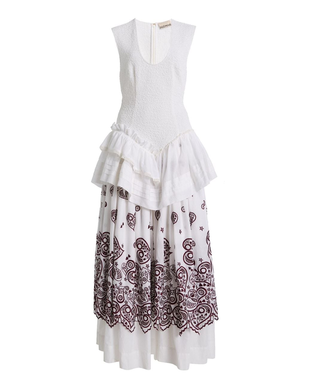 ALÉMAIS White Bobby Embroidered Cotton Midi Dress