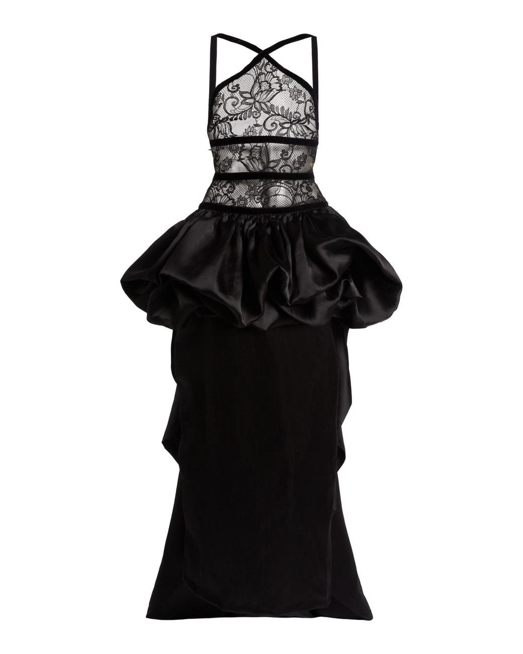 Elie Saab Black Ruffled Lace-Organza Maxi Dress