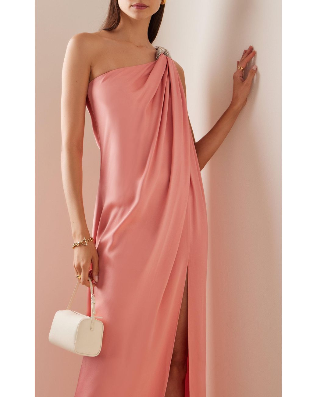 Stella McCartney One-shoulder Satin Gown in Pink | Lyst