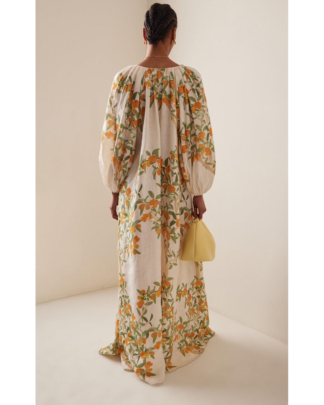 BERNADETTE Georgio Kumquat-printed Linen Maxi Dress in Yellow | Lyst