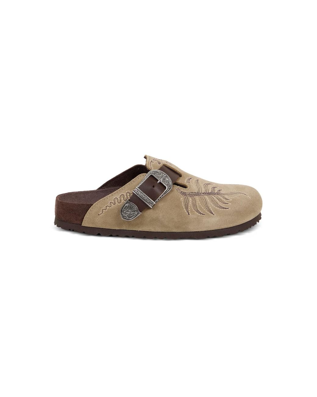 Birkenstock Brown X Etro Boston Embroidered Suede Mules