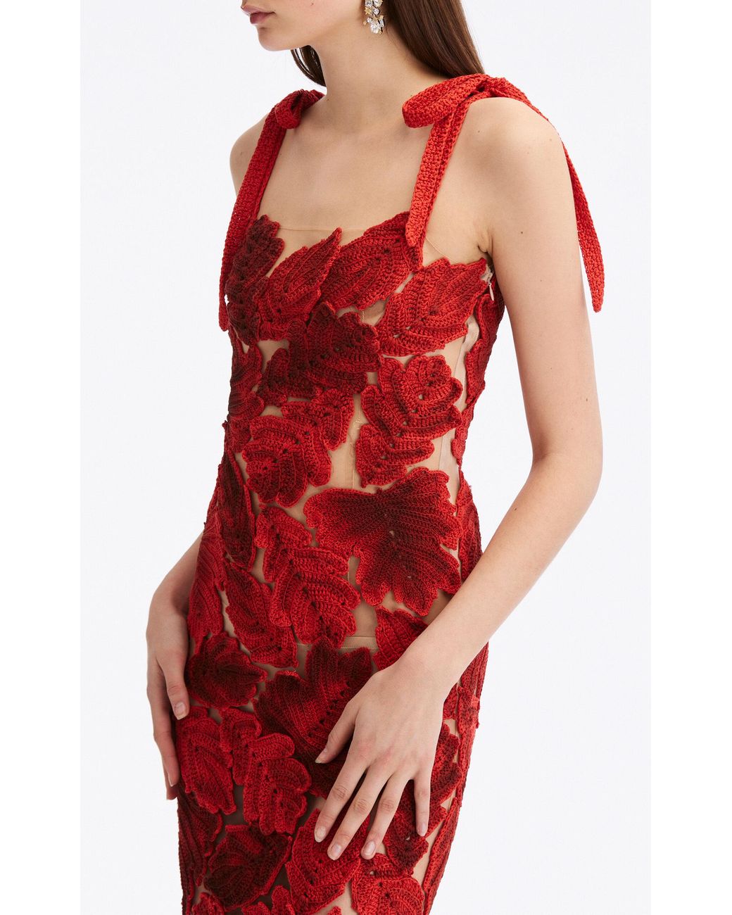 Oscar de la Renta Crochet Leaves Midi Dress in Red | Lyst Oscar de la Renta Crochet Leaves Midi Dress in Red | Lyst