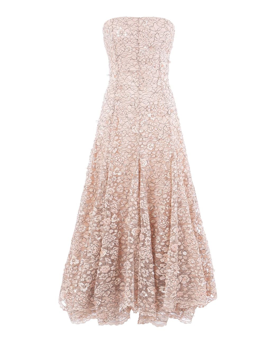 La Fuori Pink Ballet Rose Embellished Lace Midi Dress