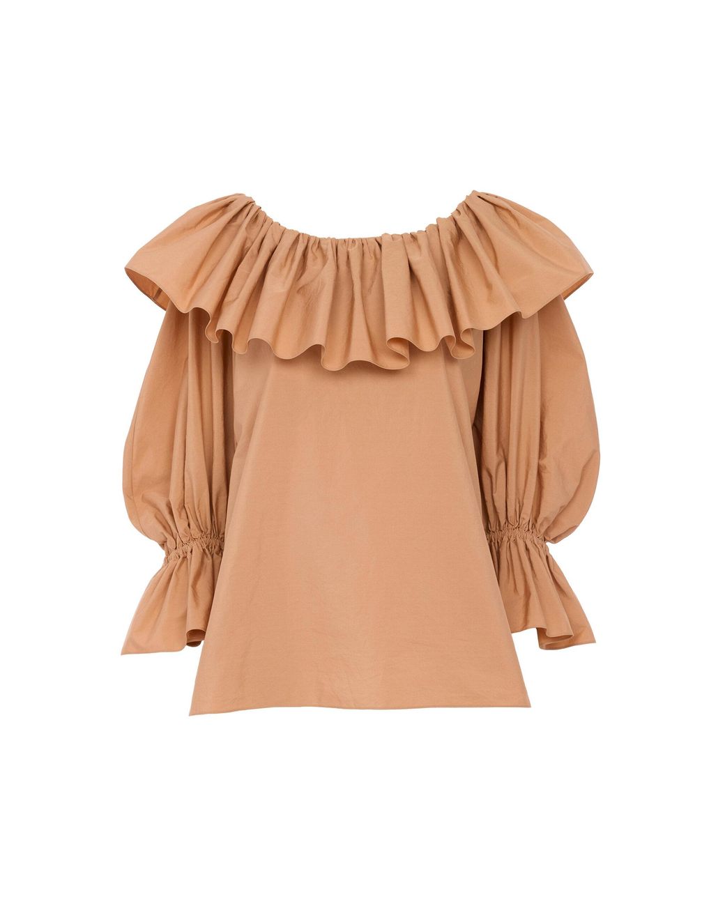 Chloé Brown Ruffle-Trimmed Cotton Top