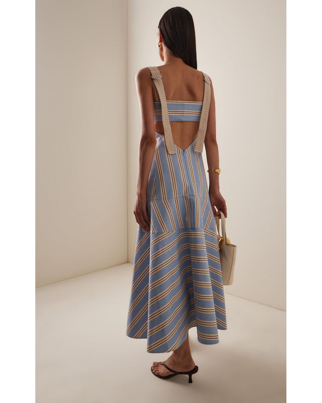 alexis talette striped cutout cotton midi dress Alexis Talette Striped Cutout Cotton Midi Dress in White