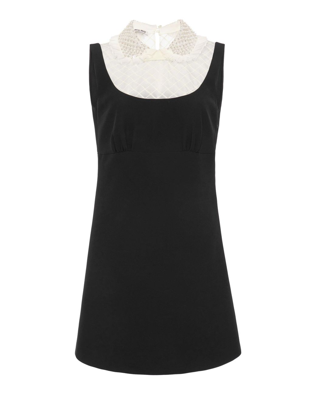 Miu Miu Black Embellished Organza-detailed Cady Mini Dress