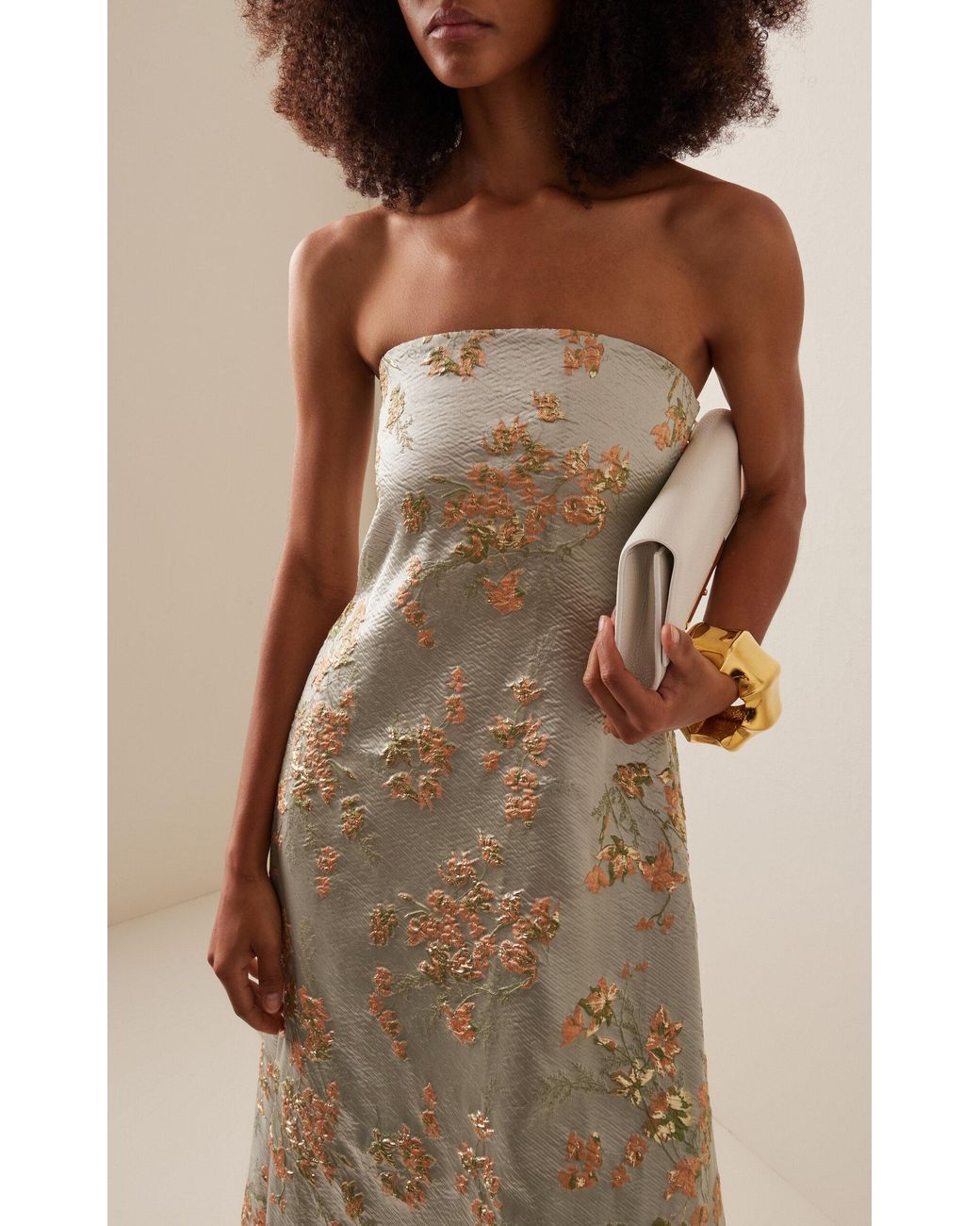 STAUD Kennedy Metallic Brocade Midi Dress in Natural | Lyst UK