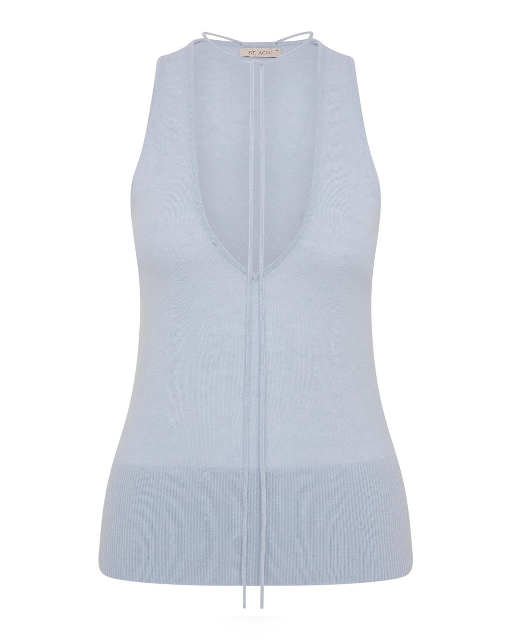 St. Agni Blue Plunge Knit Tie Top