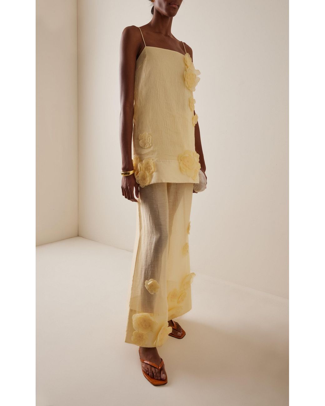 Aje. Yellow Cloudscape Organza Wide-Leg Pants
